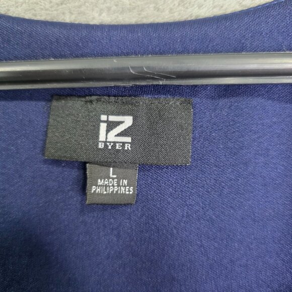 Womens Iz Byer Navy Sleeveless Dress Lined Striped Belt 100% Polyester Size L - Picture 5 of 11